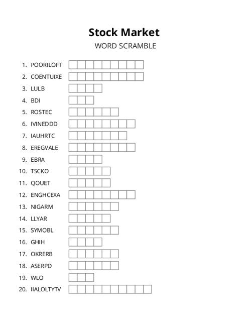 Stock Market Crossword Puzzle