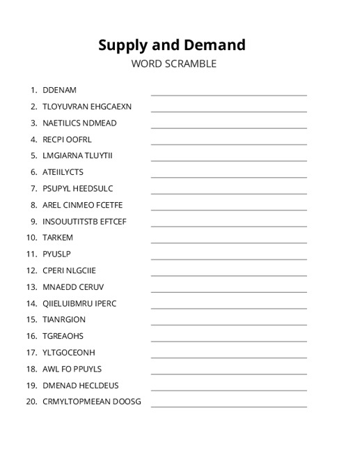 Supply and Demand Word Scramble Puzzle