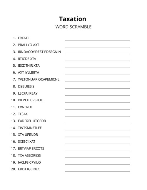 Taxation Word Scramble Puzzle