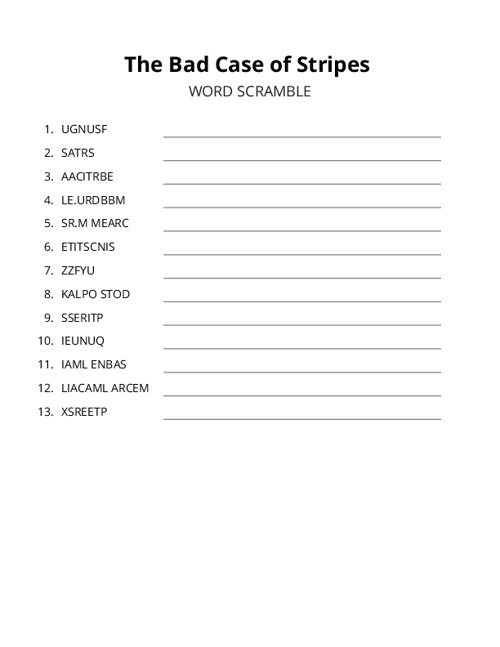 The Bad Case of Stripes Word Scramble Puzzle