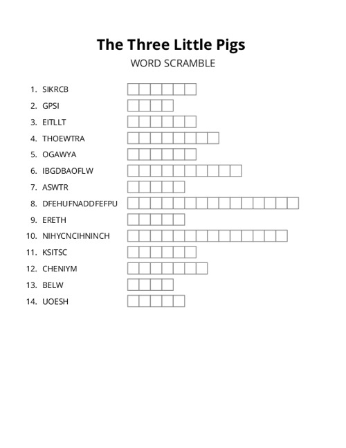 The Three Little Pigs Word Scramble Puzzle