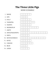 The Three Little Pigs word scramble puzzle