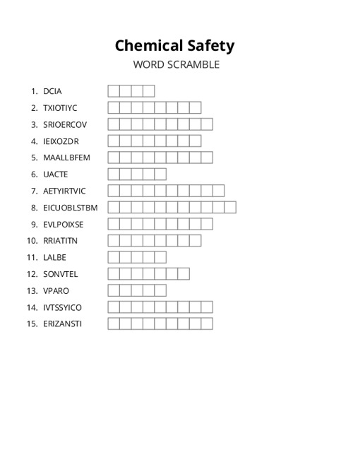 Chemical Safety Word Scramble Puzzle