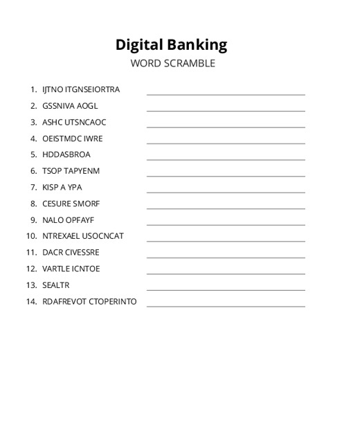 Digital Banking Word Scramble Puzzle
