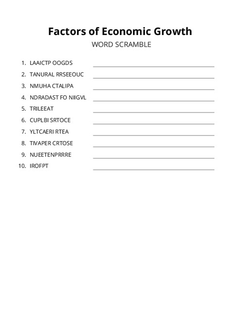 Factors of Economic Growth Word Scramble Puzzle