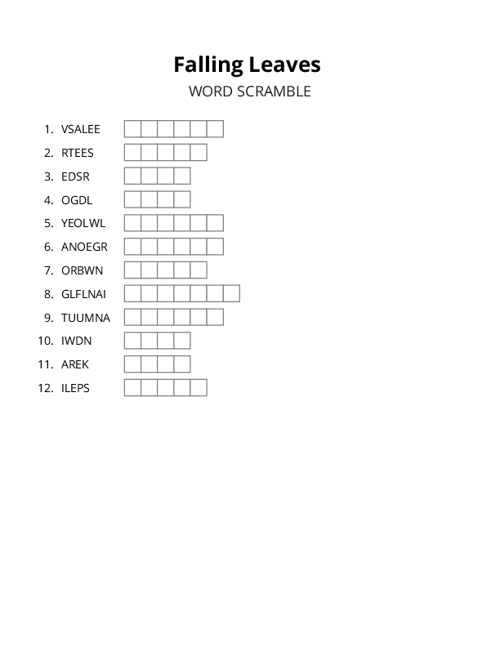 Falling Leaves Word Scramble Puzzle
