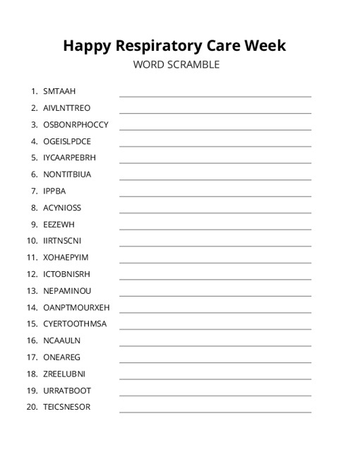 Happy Respiratory Care Week Word Scramble Puzzle