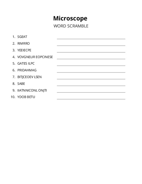 Microscope Word Scramble Puzzle