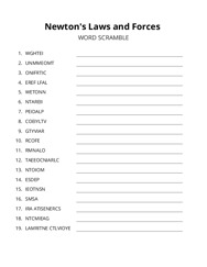 Newtons Laws and Forces word scramble puzzle