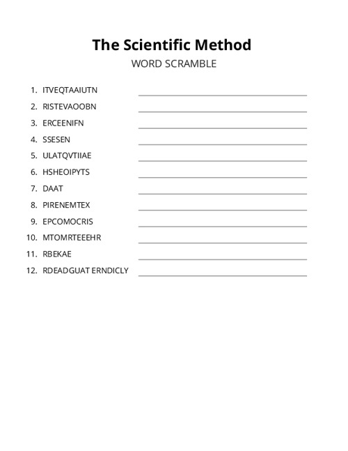 The Scientific Method Word Scramble Puzzle